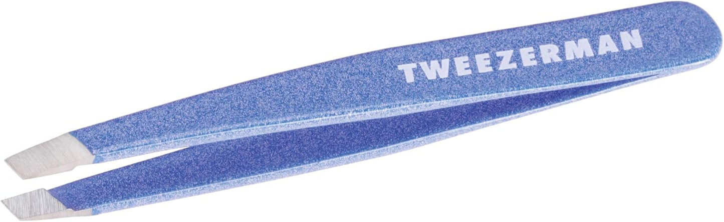Tweezerman Mini Slant Tweezer - Tweezers for Eyebrows, Travel Tweezers for Eyebrows, Facial Hair, Ingrown Hair (Granite Sky)