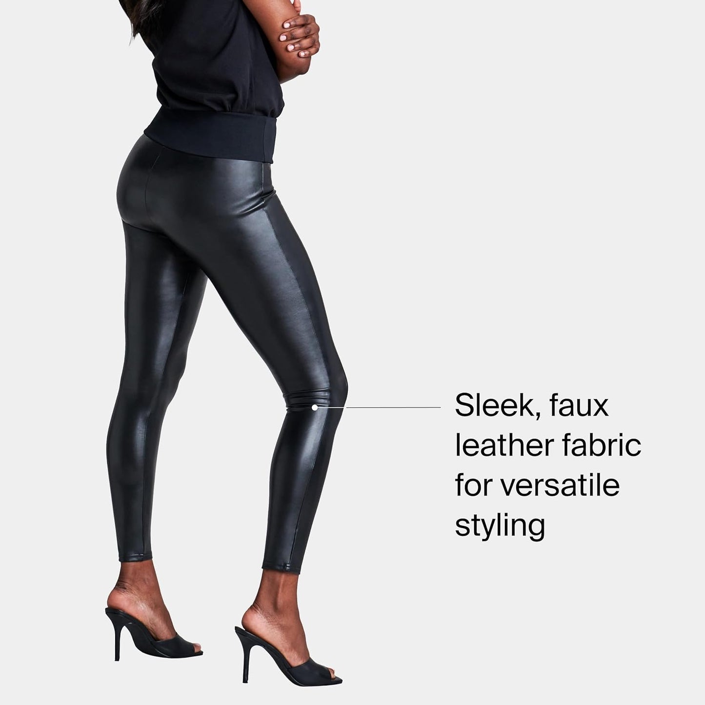 SPANX Assets Red Hot Leggings - Flattering & Comfortable Tummy Control - Faux Leather Leggings - with Shaping Waistband