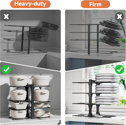 Pots and Pans Organizer Rack for Cabinets, Heavy Duty 8-Tier Adjustable Pot Organizer Rack, Optimize Kitchen Organization and Storage 7.87"D x 18.9"W x 16.5"H