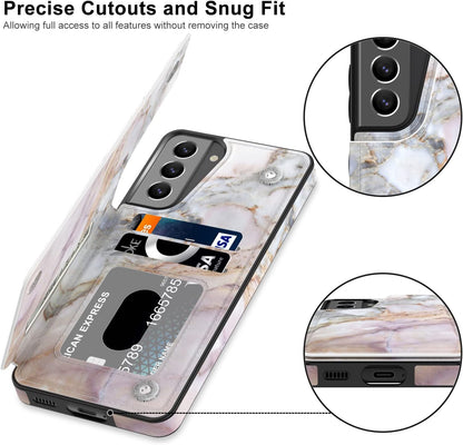 LETO Galaxy S21 Case,Luxury Flip Folio Leather Wallet Case Cover with Fashion Designs for Girls Women,Card Slots Kickstand,Protective Phone Case 6.2" Pink Purple Marble