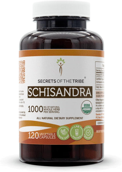 Secrets of the Tribe Schisandra USDA Organic 120 Capsules | Made with Organic Vegetarian Capsules and Organic Schisandra (Schisandra Chinensis) Dried Berry (120 Capsules)