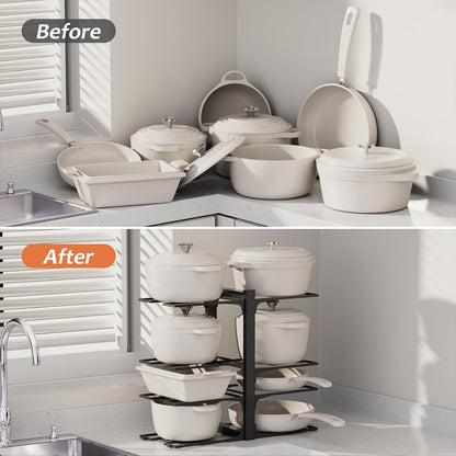 Pots and Pans Organizer Rack for Cabinets, Heavy Duty 8-Tier Adjustable Pot Organizer Rack, Optimize Kitchen Organization and Storage 7.87"D x 18.9"W x 16.5"H