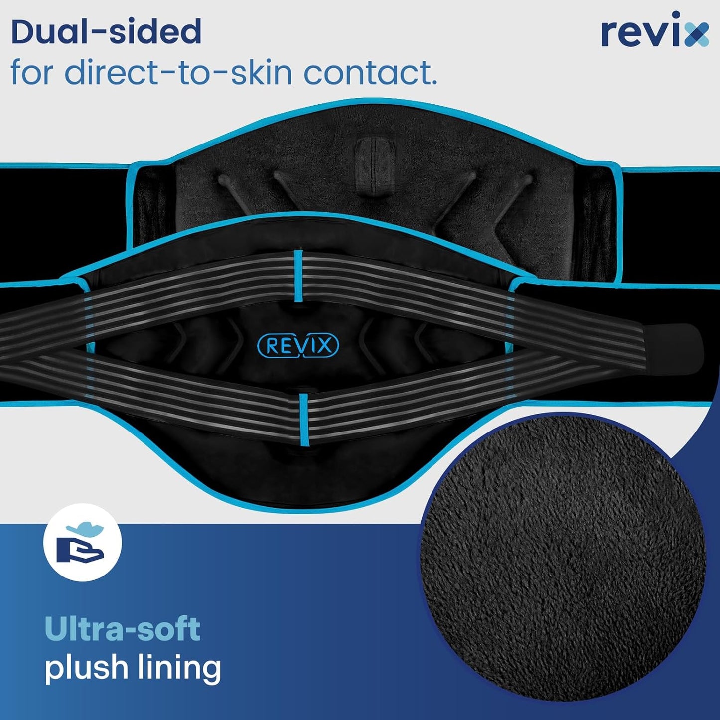 REVIX Large Ice Pack for Back Discomfort Relief with Double Compression, Reusable Gel Lower Back Wrap Ice Brace for Lumbar, Sciatic Nerve, Soft Cold Compress Therapy, Black