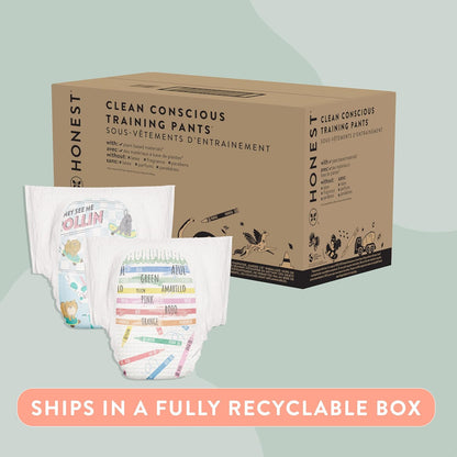 The Honest Company Clean Conscious Training Pants for Sensitive Skin | Hypoallergenic, Fragrance Free | Let's Color + See Me Rollin' | Size 4T/5T (38+ lbs), 48 Count