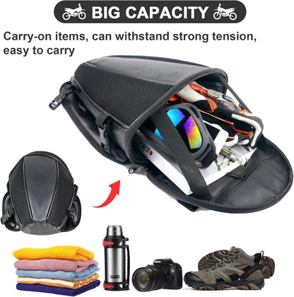 MIGHTYDUTY Leather Motorcycle Backseat Tail Bags, Waterproof PU Super Light Tank Bag, Multifunctional Motorbike Rear Seat Storage Saddle Bag Black