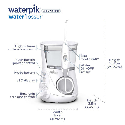 Waterpik Aquarius Water Flosser Professional For Teeth, Gums, Braces, Dental Care, Electric Power With 10 Settings, 7 Tips For Multiple Users And Needs, ADA Accepted, White WP-660 White Water Flosser