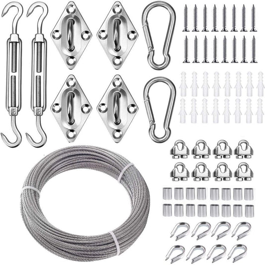TooTaci Sun Shade Hardware Kit Rectangle, T316 Stainless Steel Shade Sail Hardware Kit 6 Inch with 50ft Steel Cable, Marine Grade Sun Shade Sail Harware Kit for Outdoor Canopy Rectangle Triangle