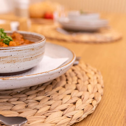 6 Pack, Round Woven Placemats, Natural Water Hyacinth Place mats, Braided Straw Table Mats for Dining Table (13.8 inch) Water Hyacinth 13.8 inch (Set of 6)