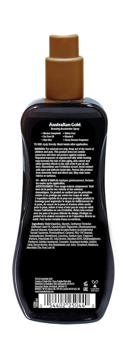 Australian Gold Dark Tanning Accelerator Spray Gel With Bronzer | 8 Fl Oz, Multicolor, AGCB175(Packaging May Vary)