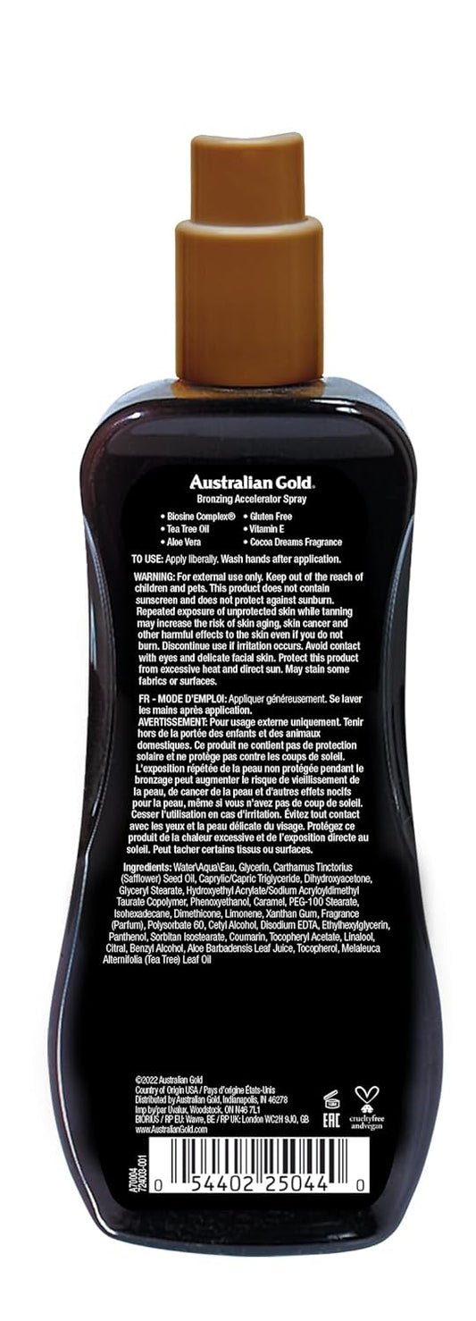 Australian Gold Dark Tanning Accelerator Spray Gel With Bronzer | 8 Fl Oz, Multicolor, AGCB175(Packaging May Vary)