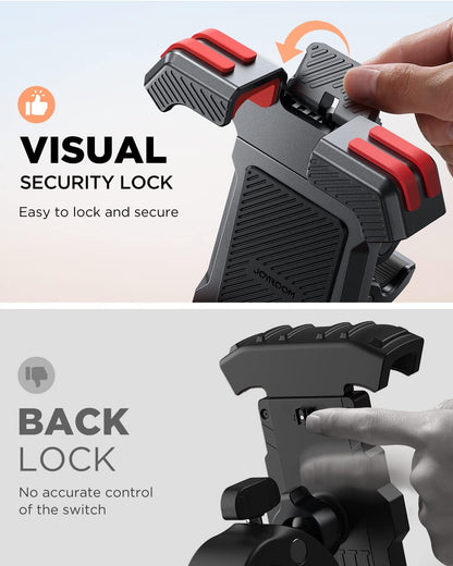 JOYROOM Motorcycle Phone Mount, [Fastest Visualize Lock][150mph Wind Anti-Shake] Bike Phone Holder with Easy Install Handlebar Clamp, fits for Bicycle Scooter ATV/UTV, Fit for iPhone & All Phones
