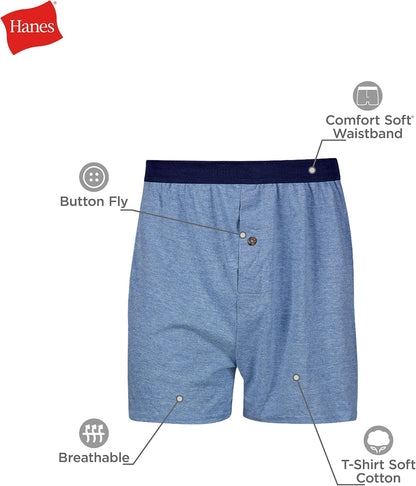 Hanes Men's ComfortSoft Underwear Boxers, Soft Knit Moisture-Wicking Jersey Boxers, Multipack (Colors May Vary)