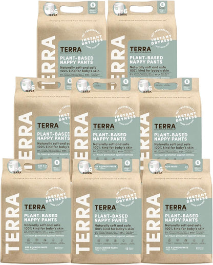 Terra Size 6 Training Pants– 85% Plant Based Pull-Up Style Diapers, Ultra-Soft & Chemical-Free for Sensitive Skin, Perfect Overnight Diapers, for Toddlers 35+ Pounds, 12 Count (Pack of 8)