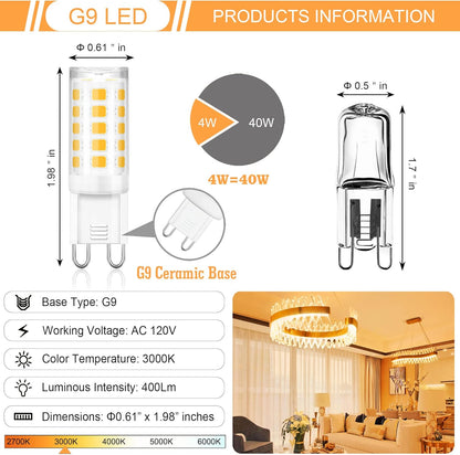 10 Pack G9 LED Bulb 3000K Warm White, Winshine T4 G9 Light Bulb 4W (40W Halogen Equivalent),T4 G9 Bi Pin Ceramic Base 360°Beam Angle 400 Lumen for Chandelier Ceiling Pendant Lighting No-Dimmable
