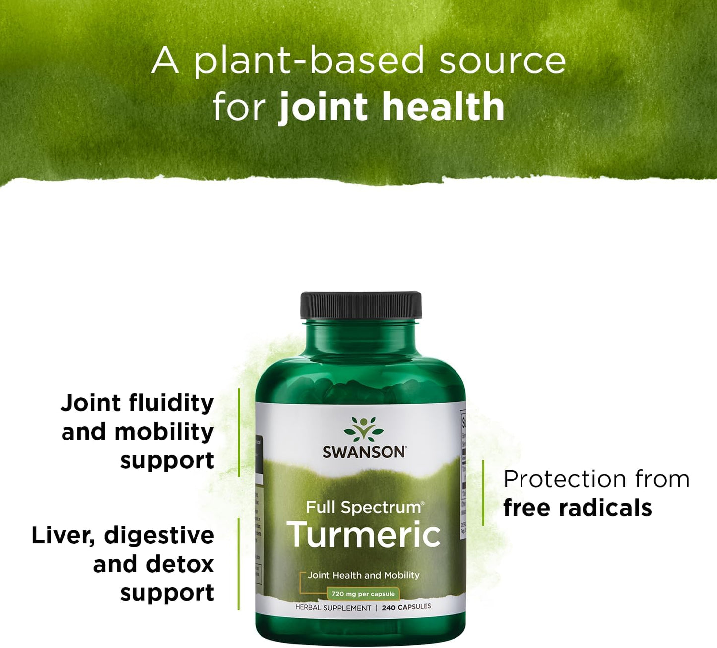 Swanson Turmeric Antioxidant, Joint Health, Cardiovascular, Liver Detox, Mood and Memory Support Supplement Curcuma Longa (Rhizome) 720 mg, 240 Capsules, 120 Servings, 1.44 Grams per Serving