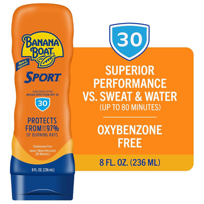 Banana Boat Sport Ultra SPF 30 Sunscreen Lotion, 8oz | Banana Boat Sunscreen SPF 30 Lotion, Oxybenzone Free, Sunblock, Water Resistant, 8oz