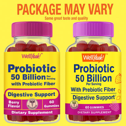 50 Billion Probiotics + Prebiotics for Men and Women Gummies - Digestive Support, Gut Health, Immune Support Gummy - Probiotics for Digestive Health with 12 Strains - 60 Gummies