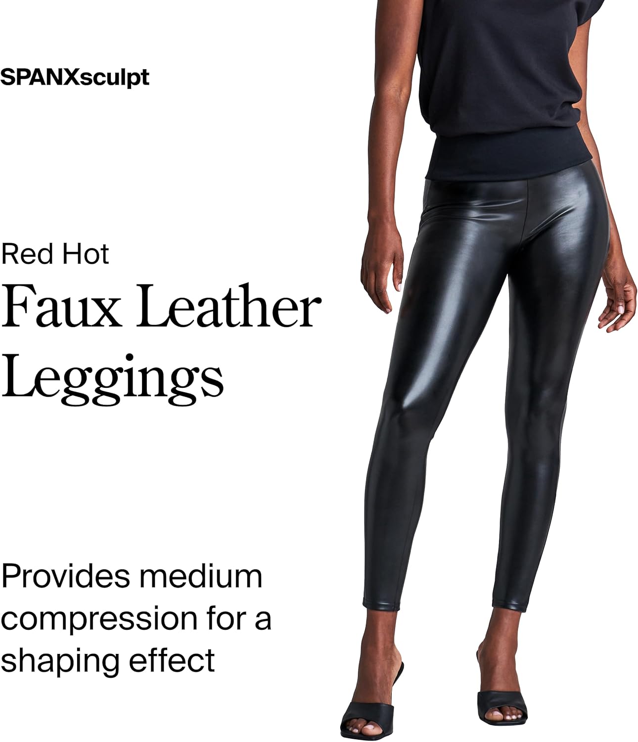 SPANX Assets Red Hot Leggings - Flattering & Comfortable Tummy Control - Faux Leather Leggings - with Shaping Waistband