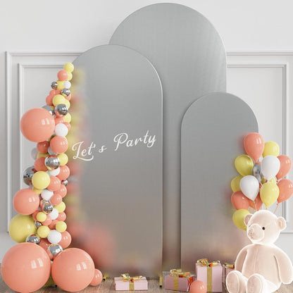Wokceer Wedding Arch Cover Set of 3 Spandex Fitted Wedding Arch Stand Covers for Round Top Chiara Arch Backdrop Stands Cover for Birthday Party Ceremony Banquet Decoration 4ft,5ft,6ft Silver