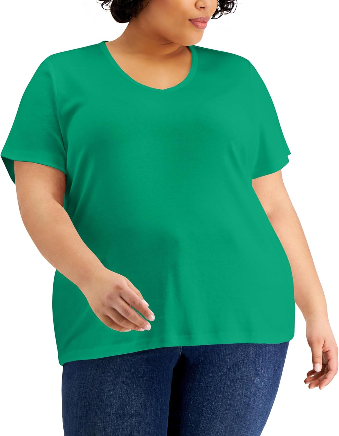 Karen Scott Plus Size Cotton V Neck Top Green Verde 3X