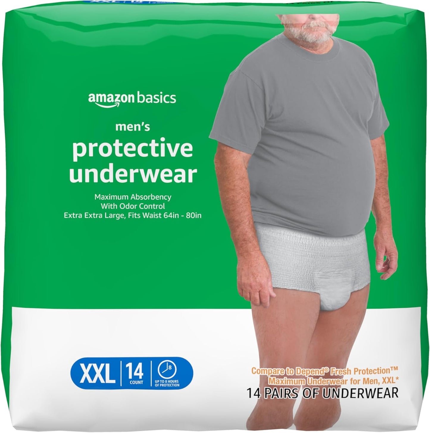 Amazon Basics Incontinence Underwear for Men, Maximum Absorbency, 2X-Large, 14 Count (1 Pack)
