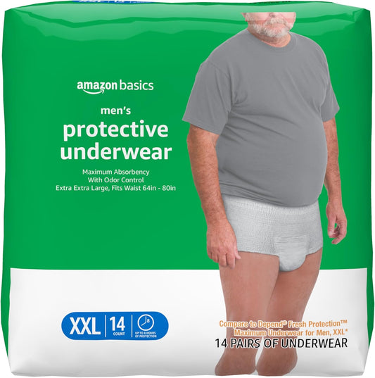 Amazon Basics Incontinence Underwear for Men, Maximum Absorbency, 2X-Large, 14 Count (1 Pack)