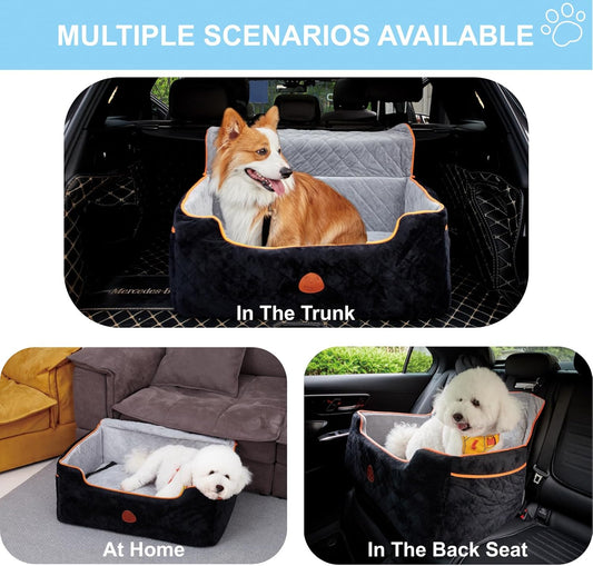 Dog Car Seat for Large Size Dogs Washable Pet Car Seat for Dog up to 55 lbs, Multi-Functional Booster Seats with Thick Cushion, 2 Safety Leashes Dog Sofa Cushion & Travel Bed