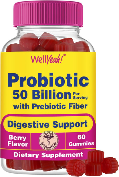 50 Billion Probiotics + Prebiotics for Men and Women Gummies - Digestive Support, Gut Health, Immune Support Gummy - Probiotics for Digestive Health with 12 Strains - 60 Gummies