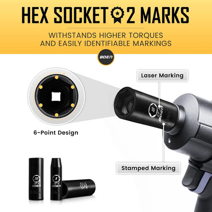 BOEN 3/8" Drive Deep Impact Socket Set, 18 Piece Metric Socket Set 8mm to 22mm, Includes 6", 10" Extension Bars, Universal Joint, 6 Point Design, Cr-V Steel, Heavy Duty Storage Case