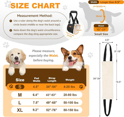Adjustable Dog Lift Harness, Dog Sling for Large Dogs Lift Support and Rehab Harness for Weak Rear Legs, Soft Hind Leg Support Helps Senior, Injured, Disabled and After ACL Surgery Dogs(Black,Small)