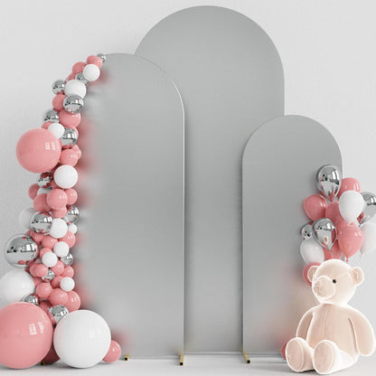 Wokceer Wedding Arch Cover Set of 3 Spandex Fitted Wedding Arch Stand Covers for Round Top Chiara Arch Backdrop Stands Cover for Birthday Party Ceremony Banquet Decoration 4ft,5ft,6ft Silver