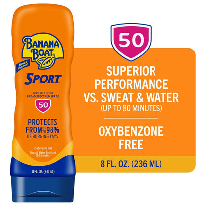 Banana Boat Sport Ultra SPF 50 Sunscreen Lotion, 8oz | Banana Boat Sunscreen SPF 50 Lotion, Oxybenzone Free, Sunblock, Water Resistant, 8oz