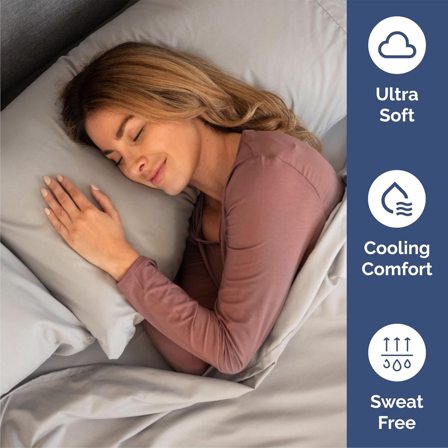 Queen Size 4 Piece Sheet Set - Comfy Breathable & Cooling Bed Sheets Set - Hotel Luxury Bedding for Women, Men, Kids & Teens - Deep Pockets, Easy-Fit, Super Soft & Wrinkle Free - Oeko-Tex - Light Grey