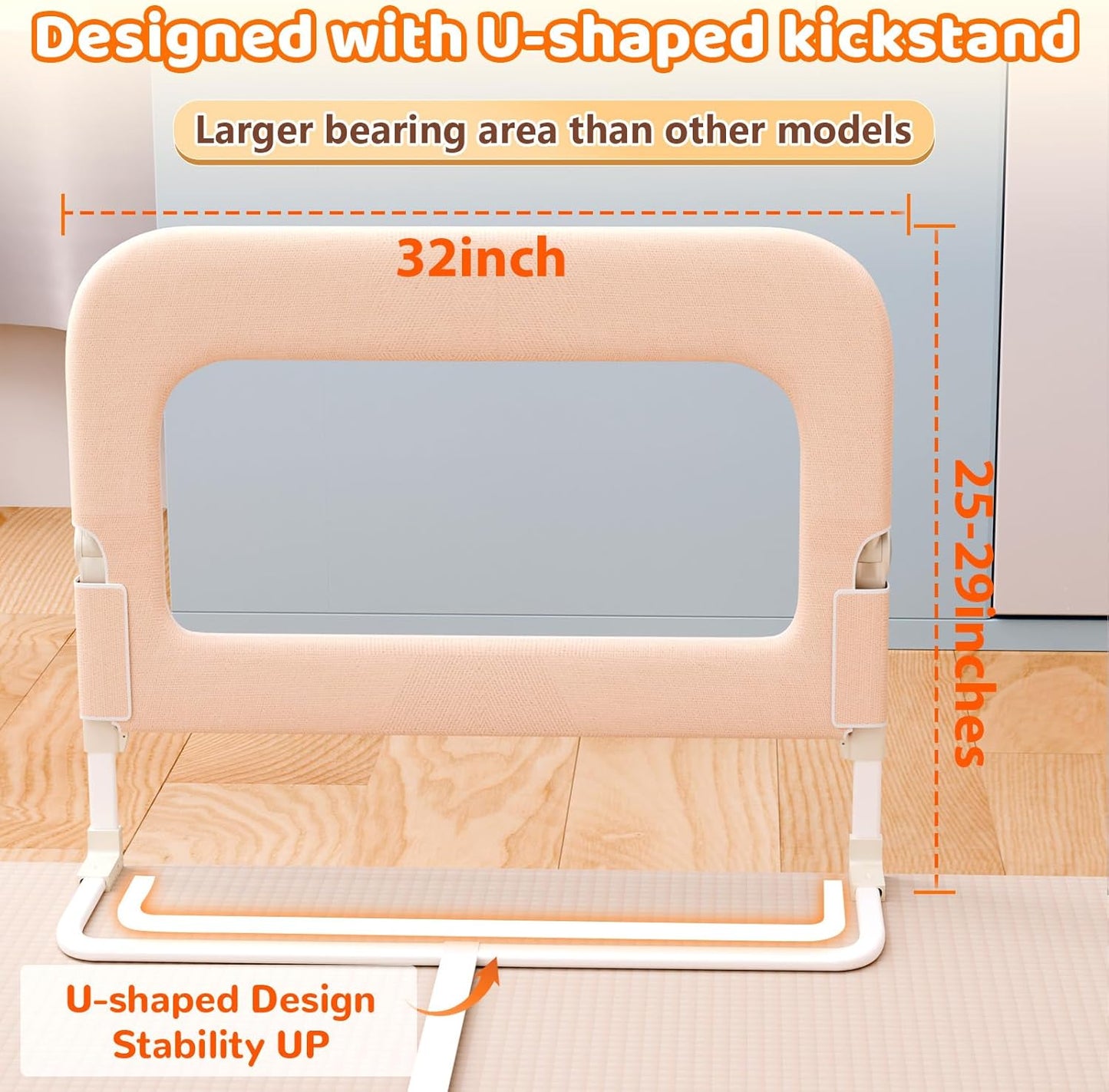 Bed Guard Rail for Toddlers - 32" Foldable & Adjustable Heights Baby Bed Safety Rails - Toddler Bed Barrier Railing Guard for Kids Crib, Twin, Bunk, Queen, Full Size Bed