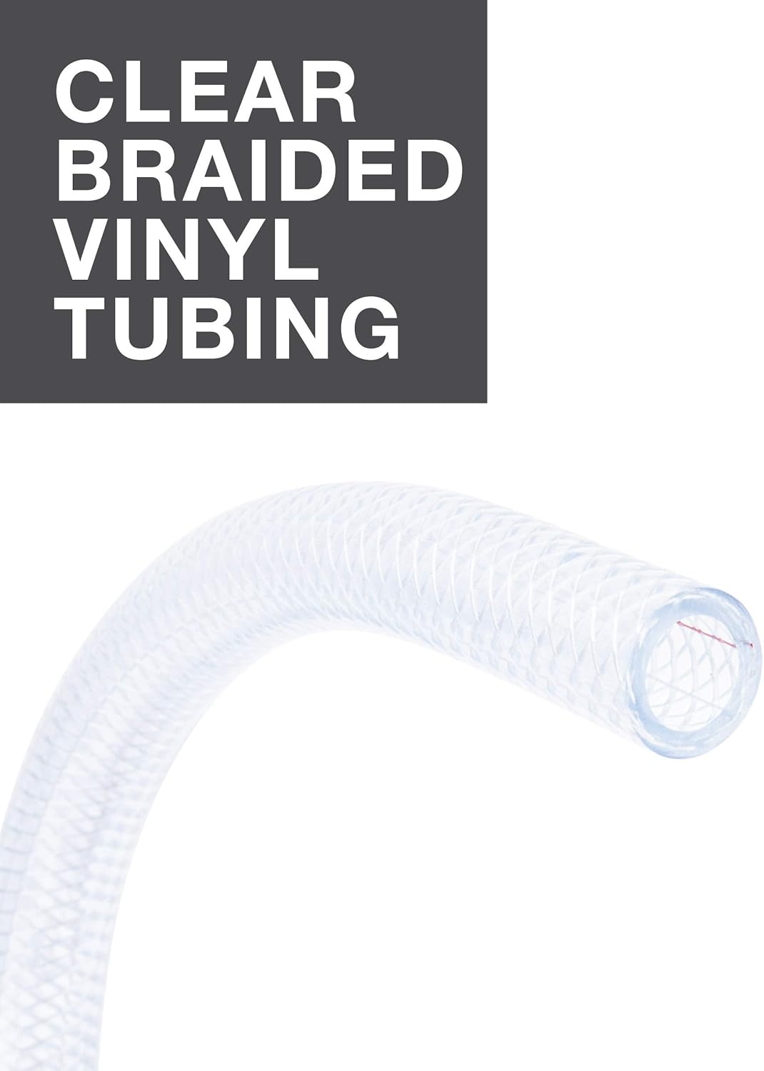 LDR Industries 516 B1210 Clear Braided Nylon Poly Tubing Flexible Non-Toxic, 1/2" Inner Diameter x 3/4" Outer Diameter,10 Feet Length