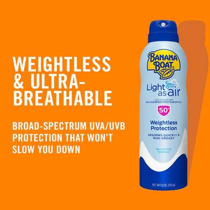 Banana Boat Light As Air, Reef Friendly, Broad Spectrum Sunscreen Spray, SPF 50, 9.5oz. Value Size