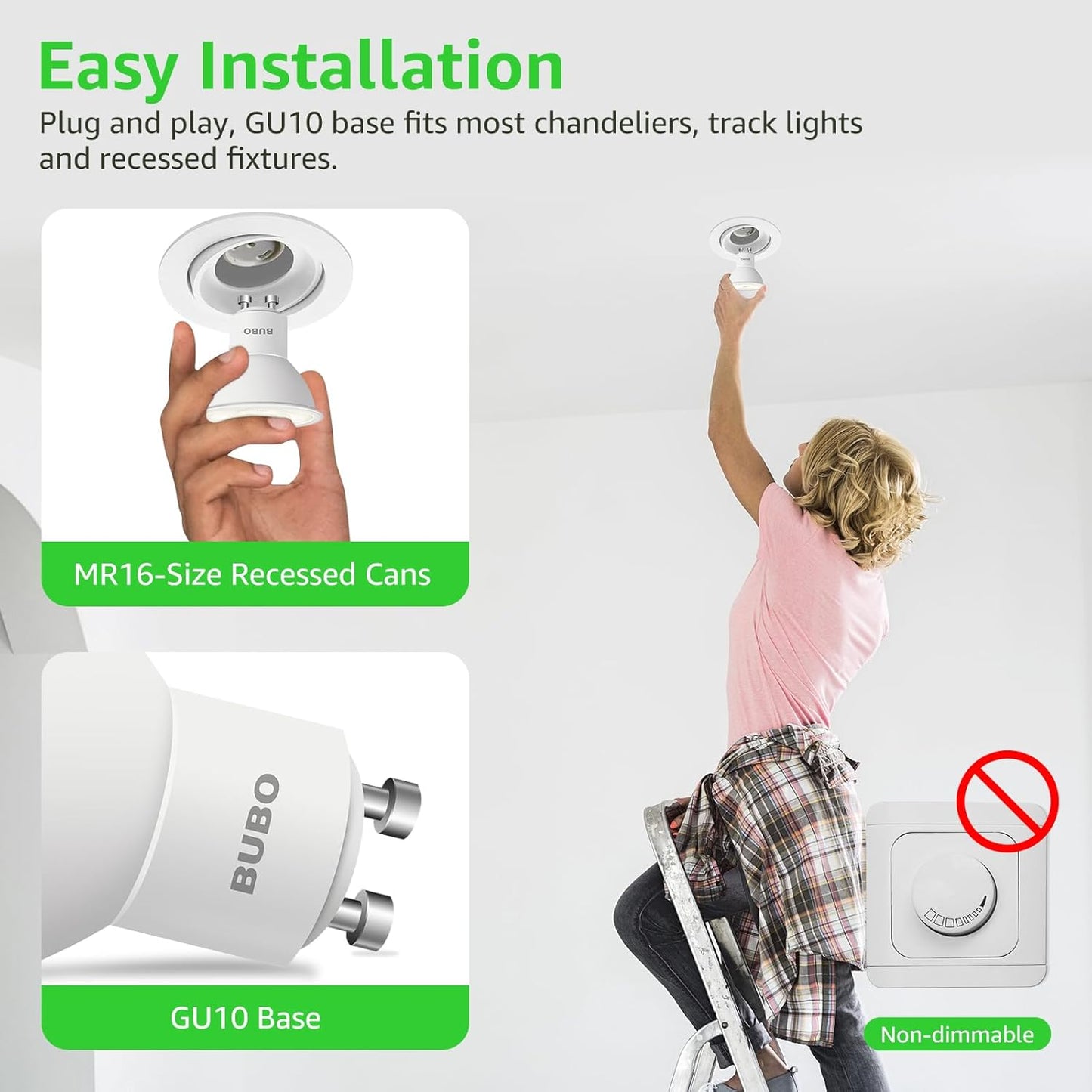 BUBO GU10 LED Bulb 6W Equivalent 50W, 5000K Daylight 650 Lumens, Non-Dimmable GU10 Bulb Replacement for Track Lighting, MR16 LED Bulb for Kitchen, Range Hood, Living Room, Bedroom, 6 Pack