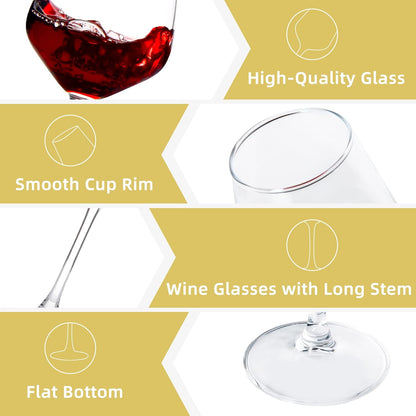 Wine Glasses Set of 8, 12oz Clear Red/White, Long Stem Wine Glasses for Party, Wedding and Home