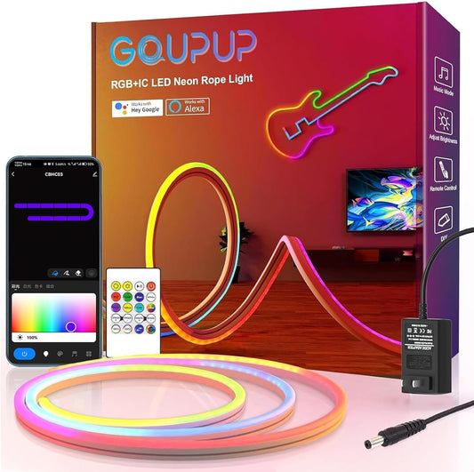 GUPUP 16.6 FT RGBIC Light Strip,Music Sync,2.4 G WiFi&Bluetooth Connected,Compatible with Alexa, Google Assistant,Water-Flow/Dreamcolor/Projective,Suit for Gaming Room,Indoor Decor(Power Include)