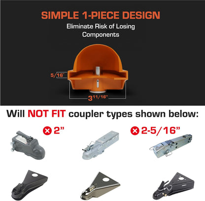 TURE Heavy Duty 2” Trailer Coupler Lock | Tamper Resistant | Hi-Visibility Orange Color (Fits on Select 1-7/8 inch or 2 inch Ball Couplers Only)