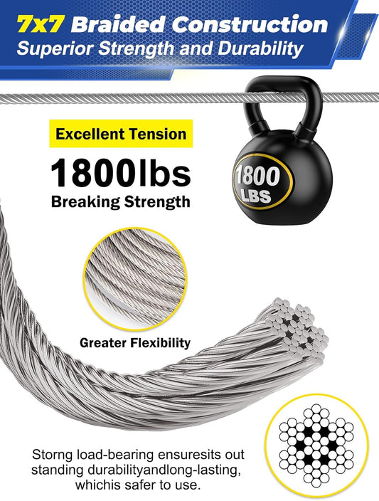 TooTaci Sun Shade Hardware Kit Rectangle, T316 Stainless Steel Shade Sail Hardware Kit 6 Inch with 50ft Steel Cable, Marine Grade Sun Shade Sail Harware Kit for Outdoor Canopy Rectangle Triangle