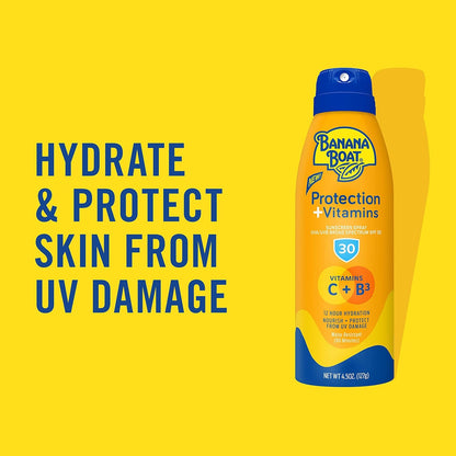 Banana Boat Protection + Vitamins Sunscreen Spray SPF 30 | Moisturizing Spray Sunscreen SPF 30 with Vitamin C & Vitamin B3 Niacinamide, 4.5oz