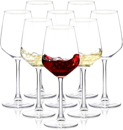 Wine Glasses Set of 8, 12oz Clear Red/White, Long Stem Wine Glasses for Party, Wedding and Home