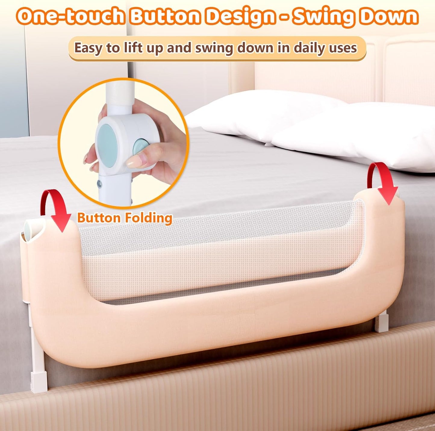 Bed Guard Rail for Toddlers - 32" Foldable & Adjustable Heights Baby Bed Safety Rails - Toddler Bed Barrier Railing Guard for Kids Crib, Twin, Bunk, Queen, Full Size Bed