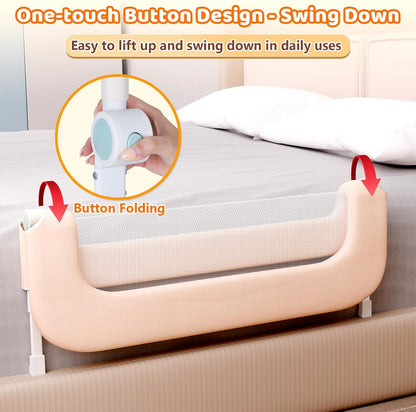 Bed Guard Rail for Toddlers - 32" Foldable & Adjustable Heights Baby Bed Safety Rails - Toddler Bed Barrier Railing Guard for Kids Crib, Twin, Bunk, Queen, Full Size Bed