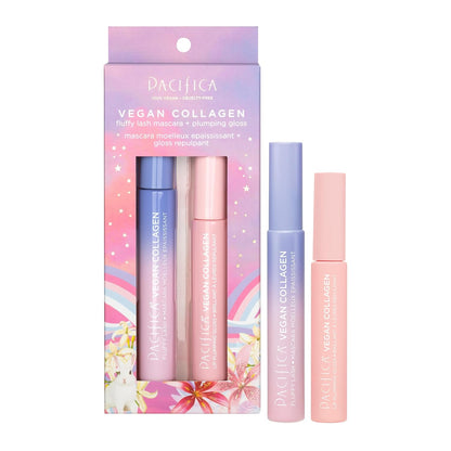 Pacifica Beauty Vegan Collagen Lash & Lip Kit - Fluffy Lash Mascara & Lip Gloss, Black, Long Lasting Volumizing, Set of 2