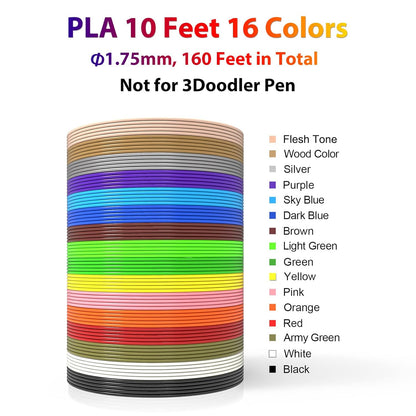 3D Pen Filament 160 Feet, 16 Colors, Each Color 10 Feet, 250 Stencils eBooks - 3D Printer Pen Refill PLA 1.75mm, Compatible with MYNT3D, SCRIB3D, PIKA3D Super and Pro Pen