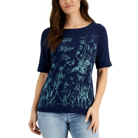 Karen Scott Grow With Me Boatneck Top Intrepid Blue XS