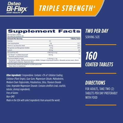 Osteo Bi-Flex Triple Strength With Glucosamine Chondroitin, 160 Tablets, 2 Pack