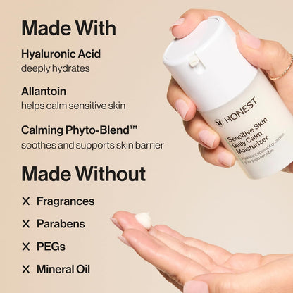 Honest Beauty The Daily Calm Lightweight Moisturizer for Sensitive Skin | Hyaluronic Acid + Calming Phyto-Blend | EWG Verified, Vegan + Cruelty Free | 1.7 fl oz